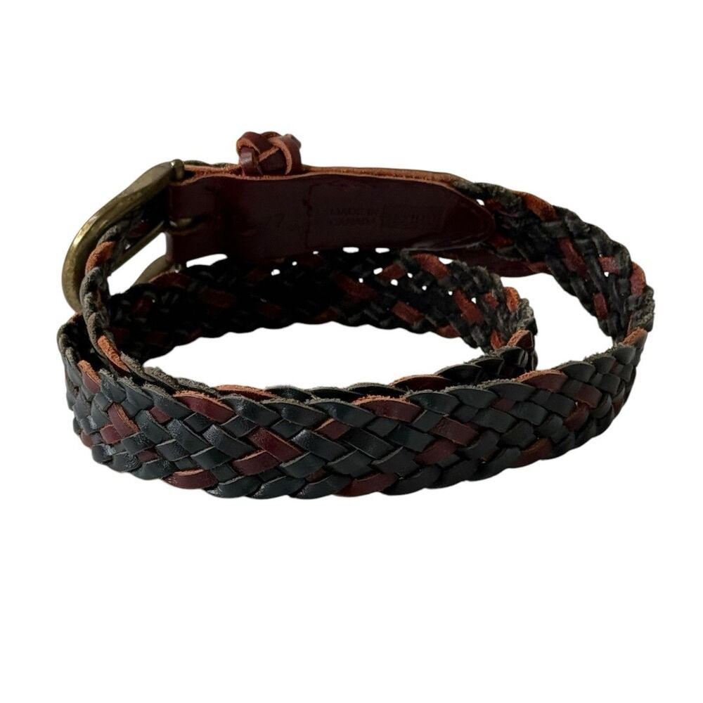 Vtg Womens Belt 100% Leather Woven Braided Adjustable Size M Multicolor Boho